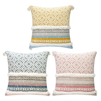 

BEAU-3Pcs Sofa Pillowcase-Modern Moroccan Style Tassel Pillowcase, Bedroom Car Hotel Accent Decorative Pillow