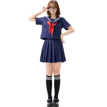 

Womens Cute Navy Blue JK School Uniform Sailor Suit Anime Costume
