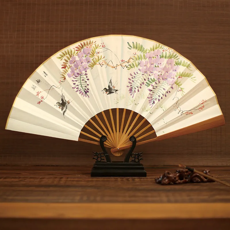 

Xuan Paper Fan Portable Chinese Vintage Hand Painted Folding Paper Fan High Grade Summer Bamboo Hand Gift Fan Abanicos Para Boda