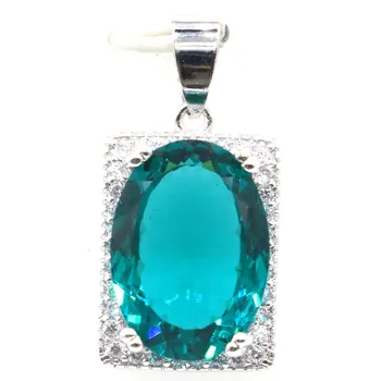 

29x15mm SheCrown Created Rich Blue Aquamarine CZ Gift For Ladies Party Silver Pendant