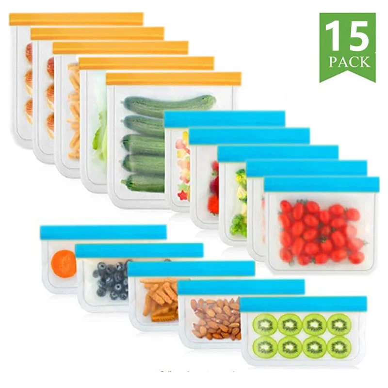 

Reusable Silicone Food Storage Kitchen Fruit Vegetable Bag Fresh-keeping Bag Sealed Freezer Bag Leakproof Food Ziplock Bag