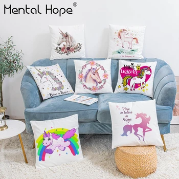 

Cartoon Style Decorative Sofa Cushion Cover Unicorn Print Throw Pillow Cover Home Decor Plush Square Living Room Pillowcase