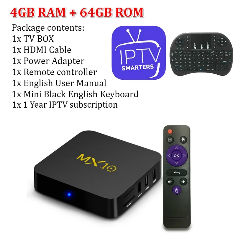 4G with 1 Year IPTV T tv BOX MX10 Android tv Box 4 ГБ 32 ГБ Android 9,0 OS RK3328 Четырехъядерный 4K HDR 2,4 ГГц wifi USB 3,0 Smart tv мультимедийный проигрыватель на Android - Цвет: 4G with 1 Year IPTV