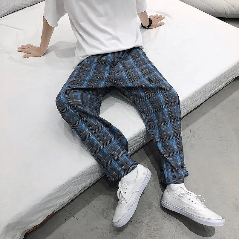

Spring Summer Plaid Pants Men's Fashion Hit Color Retro Casual Pants Men Streetwear Wild Loose Korean Straight Pants Mens S-2XL