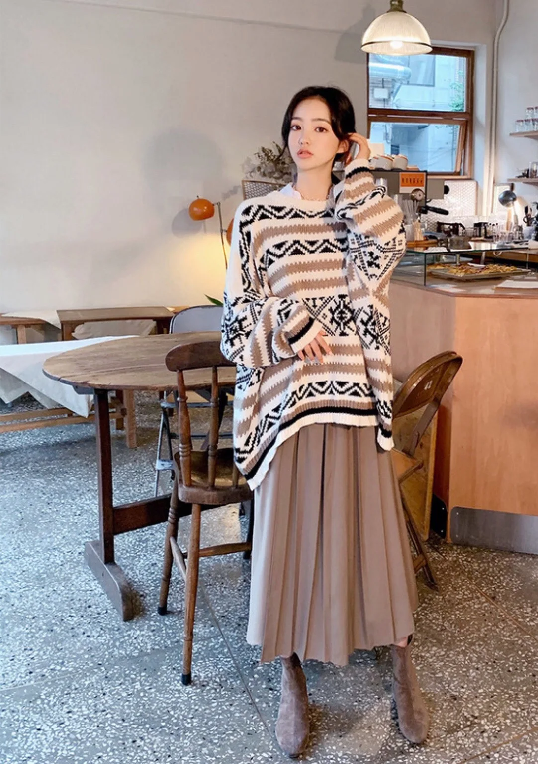 RUGOD pull femme Рождество Круглый вырез свободные длинные геометрические снежинки узор Мода femme Винтаж свитер пуловер корейский вязаный