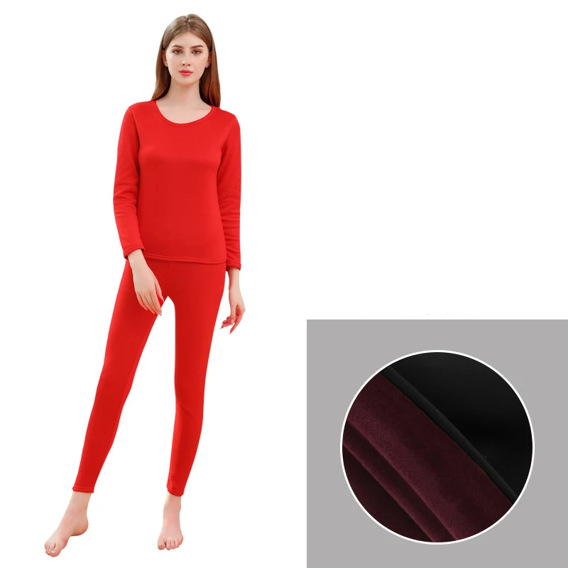 Lady big red 2 шт./компл. Long Johns Для мужчин зимняя женская обувь Термальность костюм Новые Теплые Термальность зимнее нижнее белье, одежда для сна длинная рубашка Off White - Цвет: Lady big red
