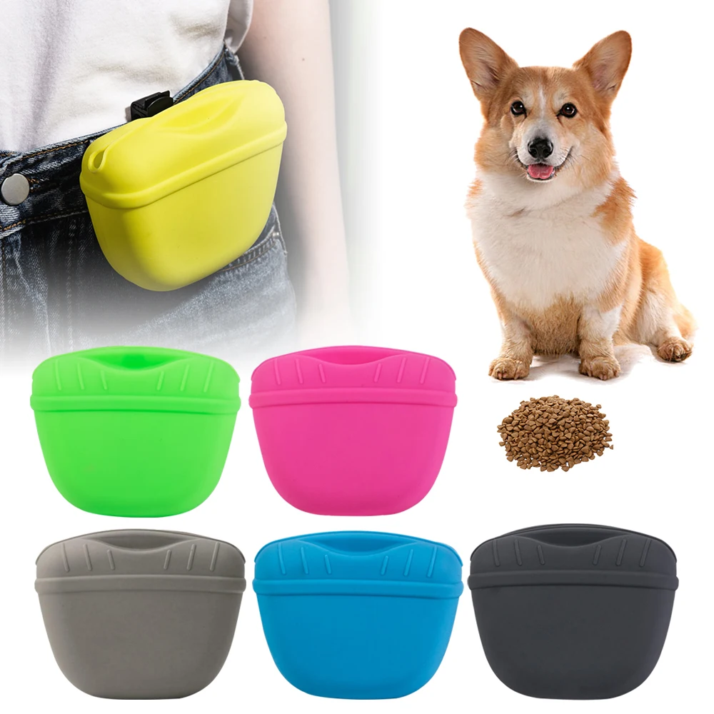 Pet Dog Feeding Bag Silicone Puppy Outdoor Training Treat Bag Waist
