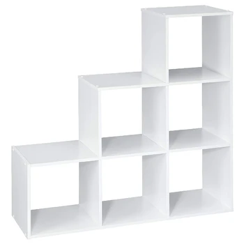 

6 Cubes Organizer Wood Bookshelf Open Shelf Bookcase 3-2-1 Cube Storage Shelf White