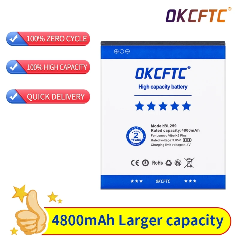 

Original Tested New 3.82V 4800mAh BL259 For Lenovo Vibe K5 / K5 Plus / A6020 A6020A40 A6020A46 Battery