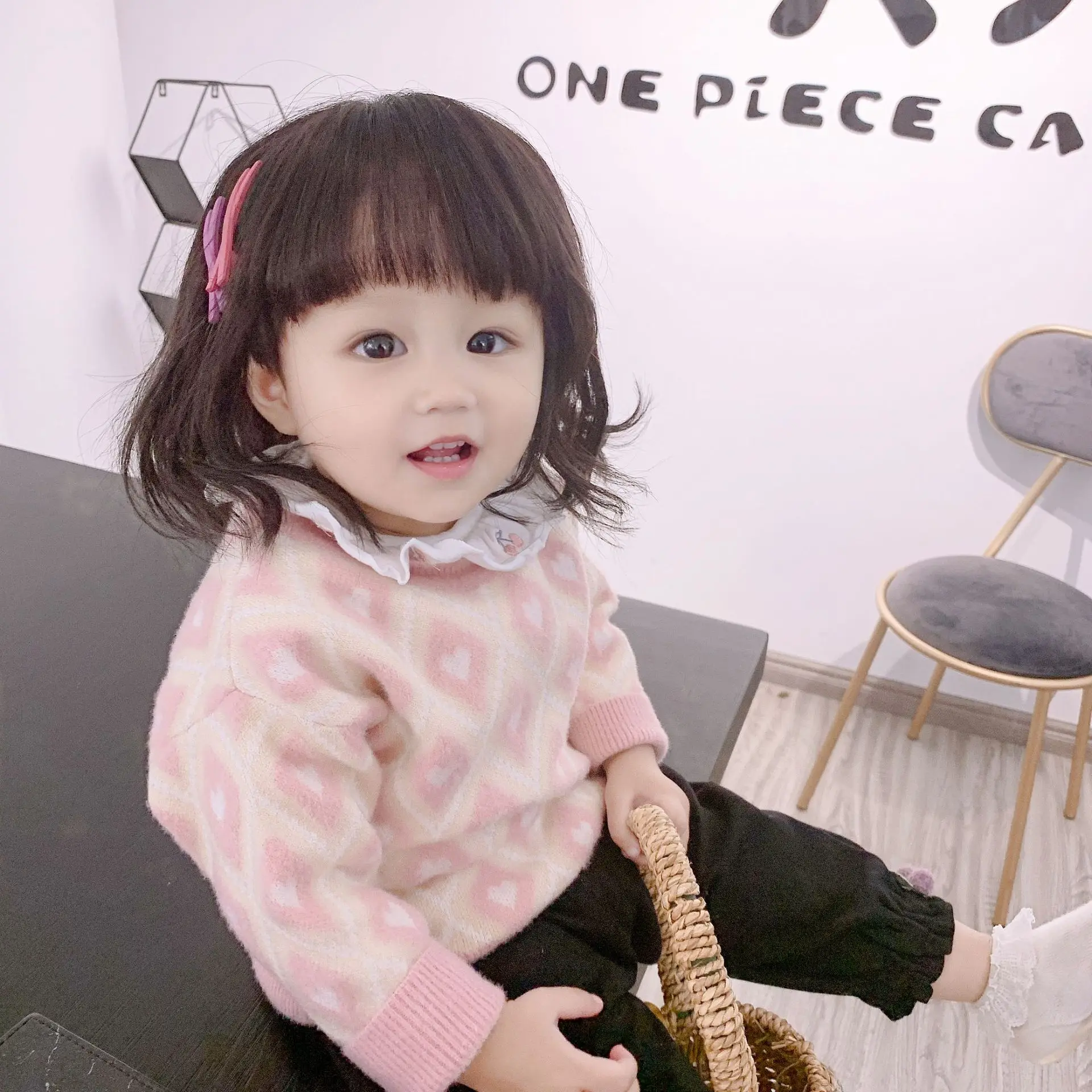

Sue Dill Small Meatball 2019 Autumn New Style 0-3-Year-Old Baby Girls Small CHILDREN'S Mink-like Plaid Crew Neck Pullover Sweate