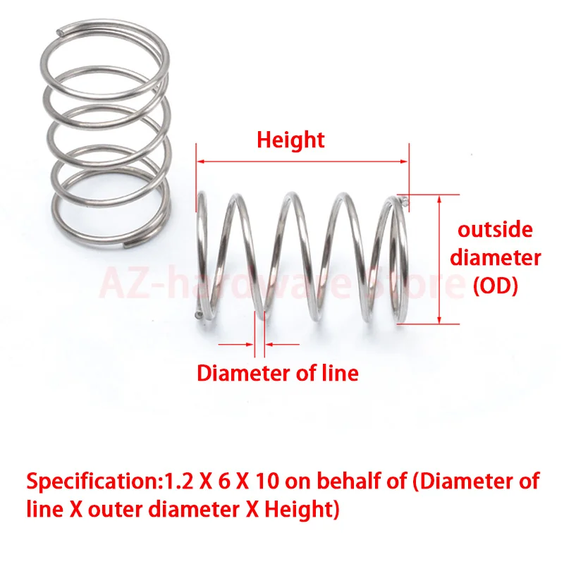 304 Stainless Steel Compression Spring, Return Spring, Steel Wire Diameter0.2~0.3mm Outside Diameter1.5~6mm 10 Pcs
