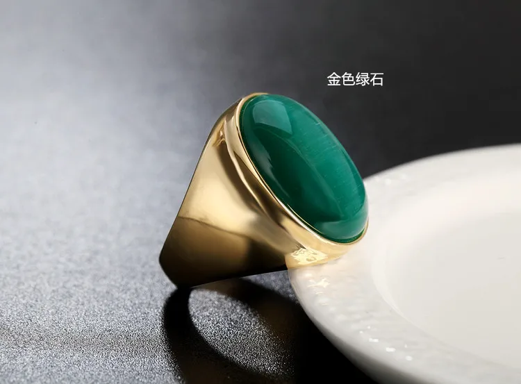 Stainless Steel Ring Finger Ring Vintage Stainless Steel RING FOR WOMAN With Oval Cat's Eye Opal Exaggerated Decorate Fashion Jewelry