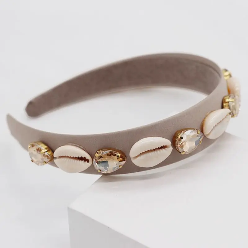 Baroque Bridal Vintage Wide Headband Seashell Water Drop Faux Crystal Jewelry Hair Hoop Women Minimalist Wedding 4