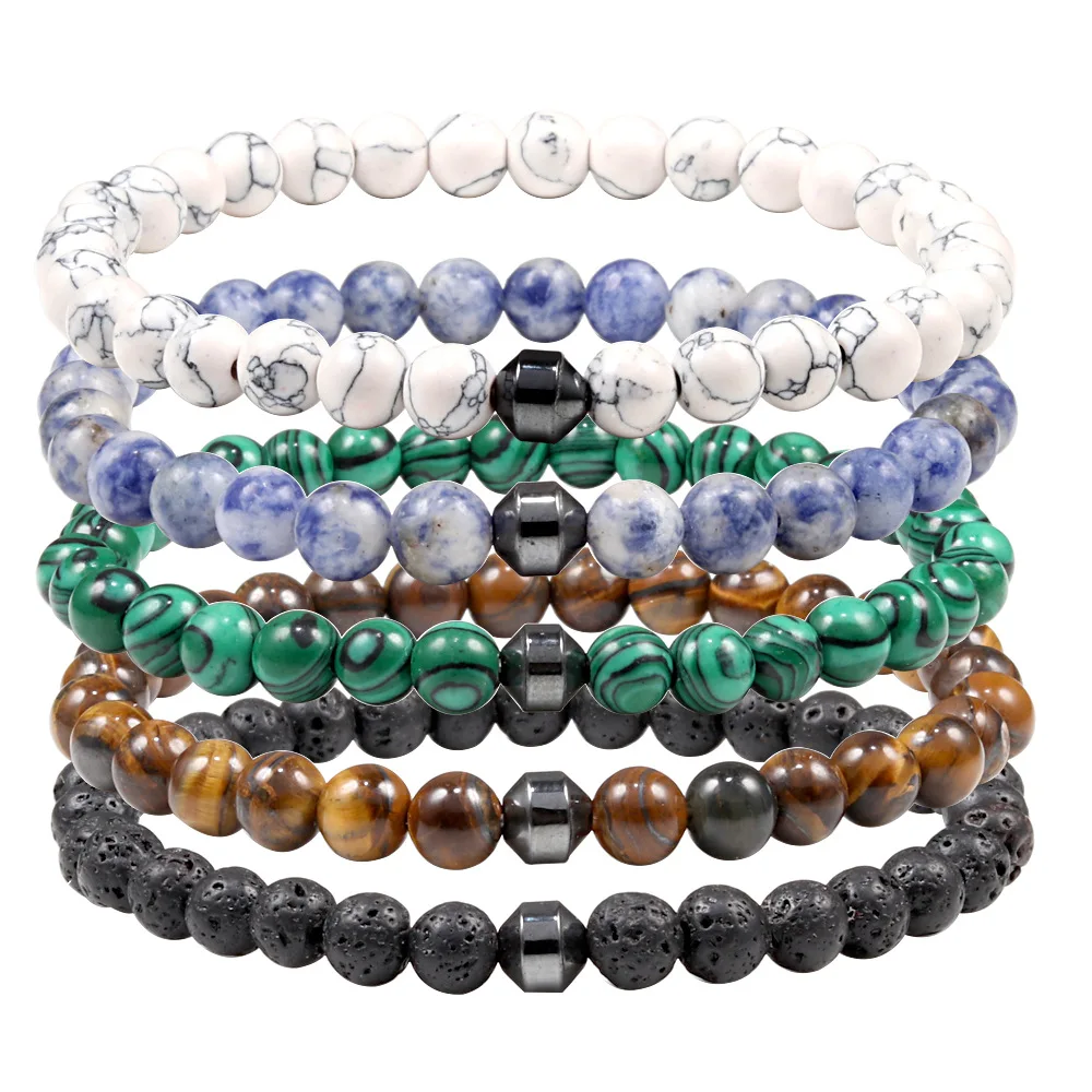Bracelet En Pierre Malachite Oeil De Tigre Pour Hommes Et Femmes, 8Mm, Perles Hématite, Bouddha Yoga, Bijoux Extensible