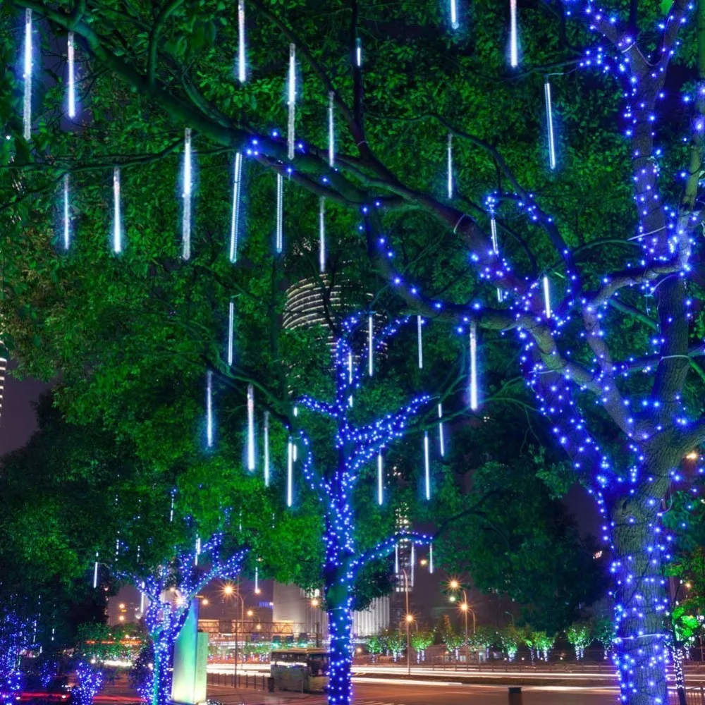 Метеоритный дождь, светильник, светодиодные трубки, рождественские, 20 см, 30 см, 50 см, водонепроницаемые, 110 В, 220 В, лампа, Рождественский светильник, Свадебные украшения сада