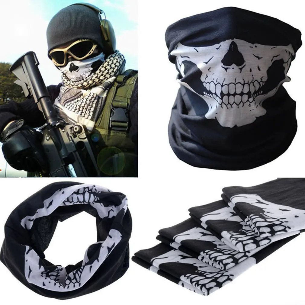Trendy Skull Printed Men Outdoor Camping Skiing Bike Bicycle Cycling Neck Face Mask Half Face Sport Military Game Face Masks