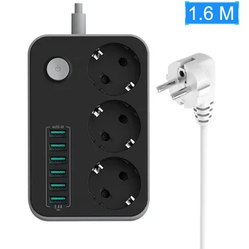 

NEW Smart Power Strip 4 AC 6 USB Electronic Socket Home Office Overload Protection EU Plug Extension 1.5M Cord Network filter