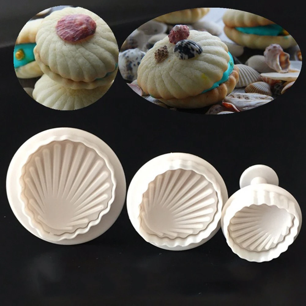 

3Pcs/set White Sea Shell Shape 3D Silicone Fondant Cake Mold Cookies Chocolate Maker Cutter Bakeware