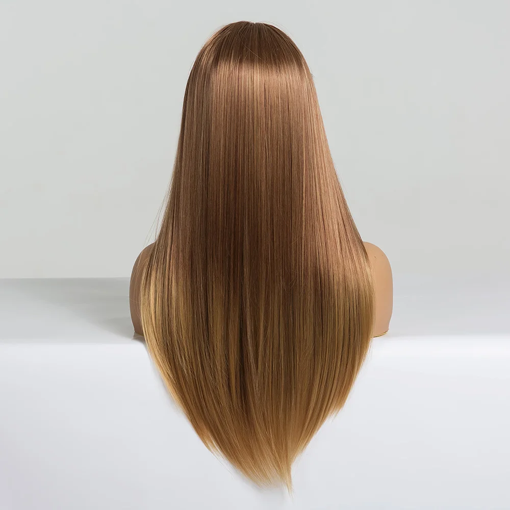 EASIHAIR Long Straight Light Blonde Ombre Wigs with Bangs Synthetic Wigs for Black Women Cosplay Wigs High Temperature Fiber Wig