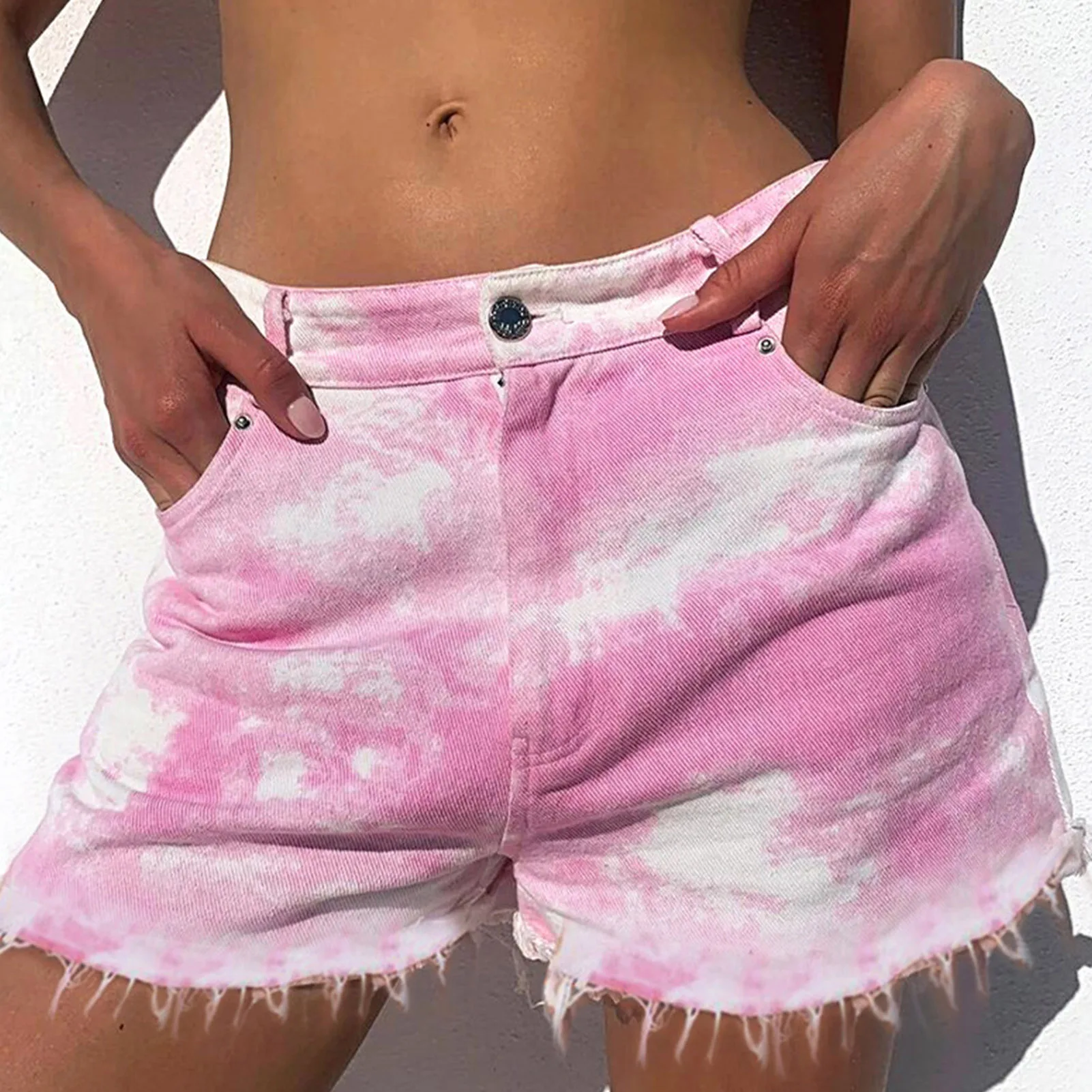 

Tie Dye High Waist Slim Denim Shorts Bermuda Woman New Fashion Tassel Tight Denim Shorts Washed Sexy Female summer
