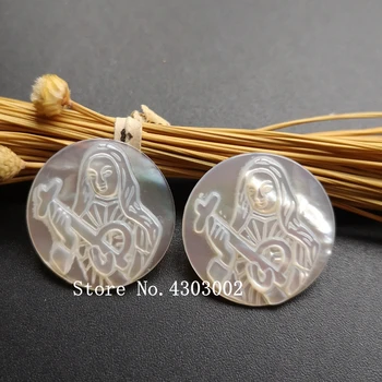 

100pcs/lot 22mm Natural Round Santa Rita Mother of Pearl Shell Beads Mary Madonna Pearl Shell MOP for DIY Jewelry