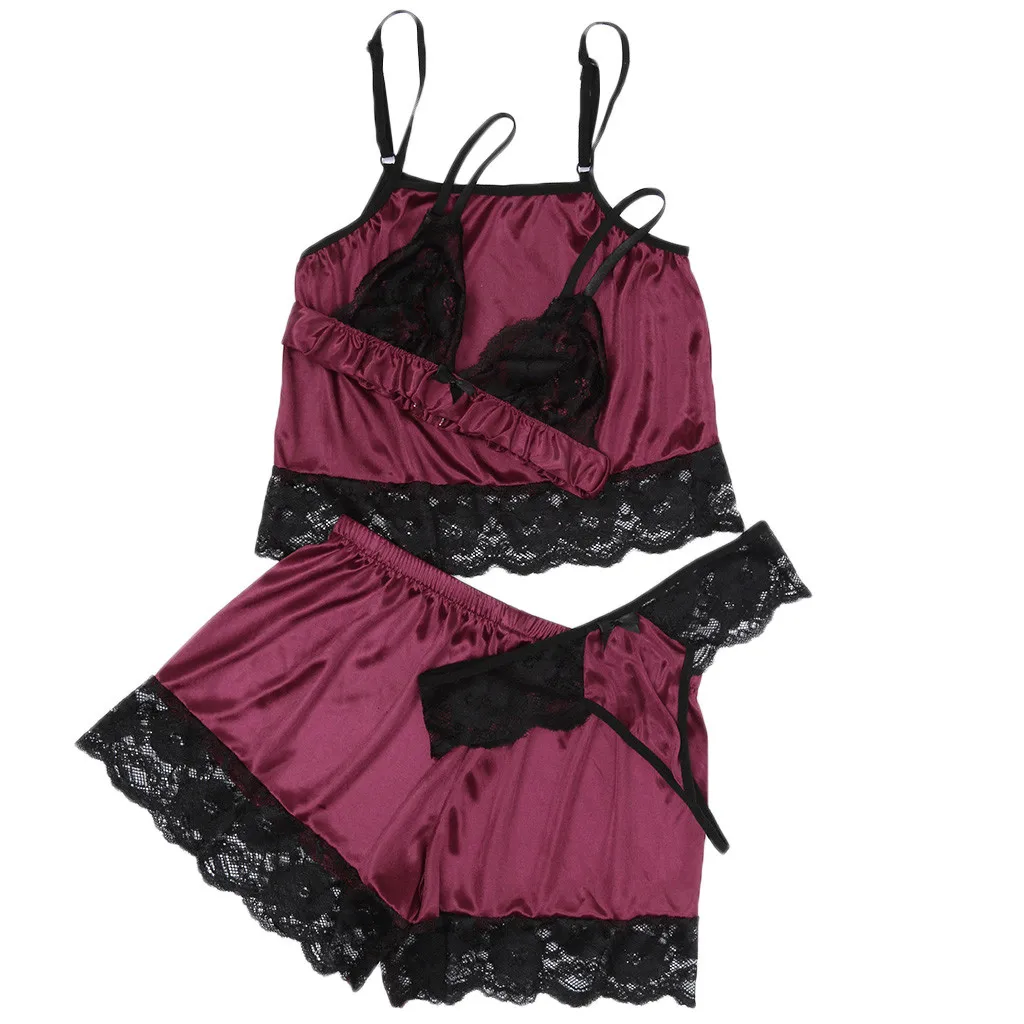 

Summer Women Sexy Lace Pajamas sets Passion Lingerie Babydoll Nightwear 4PCS Sleeveless Cami Top+Shorts Pajamas Sets Sleepwear