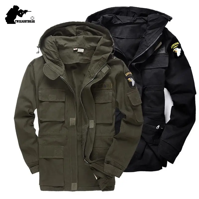 US Army Classic M65 Tactical Trench Men Windbreaker Coat Pure Cotton Solid Men\'s Clothing Winter Fleece Military Jacket AF802