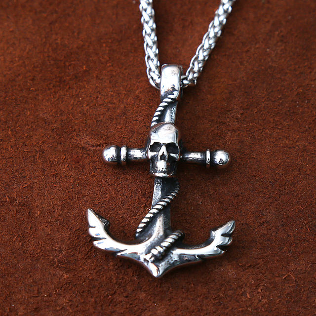 STAINLESS STEEL VIKING ANCHOR SKULL NECKLACE