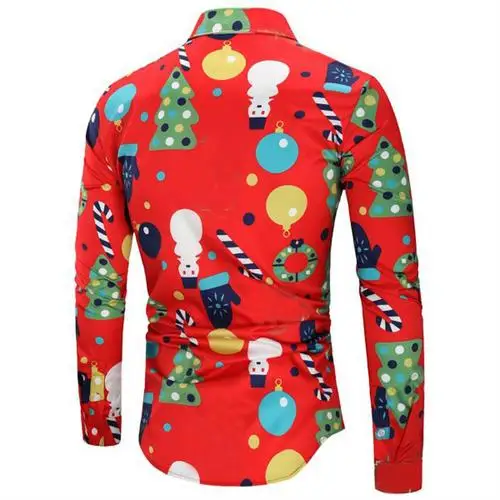 Merry Christmas Tree Men Shirt Casual Snowflakes Santa Streetwear Flower Printed Snowflake Mens Shirts Top Blouse Chemise Homme - Цвет: GG-I69