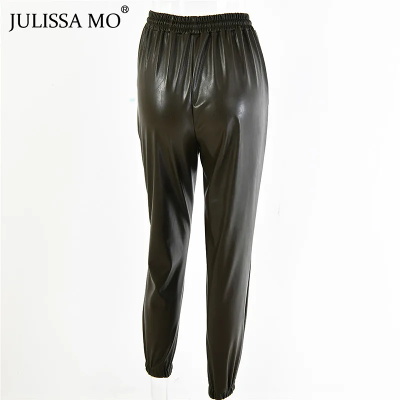 JULISSA MO черные женские шаровары из искусственной кожи с высокой талией, эластичные меховые брюки из искусственного меха, повседневные уличные брюки на осень и зиму