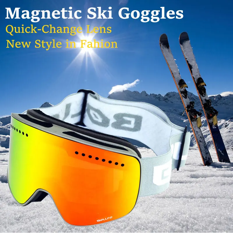Магнитная двойной Слои с поляризованными линзами, очки для катания на лыжах и Лыжный Спорт анти-туман UV400 очки для катания на сноуборде Для мужчин Для женщин Горные лыжи очки солнцезащитные очки с Чехол