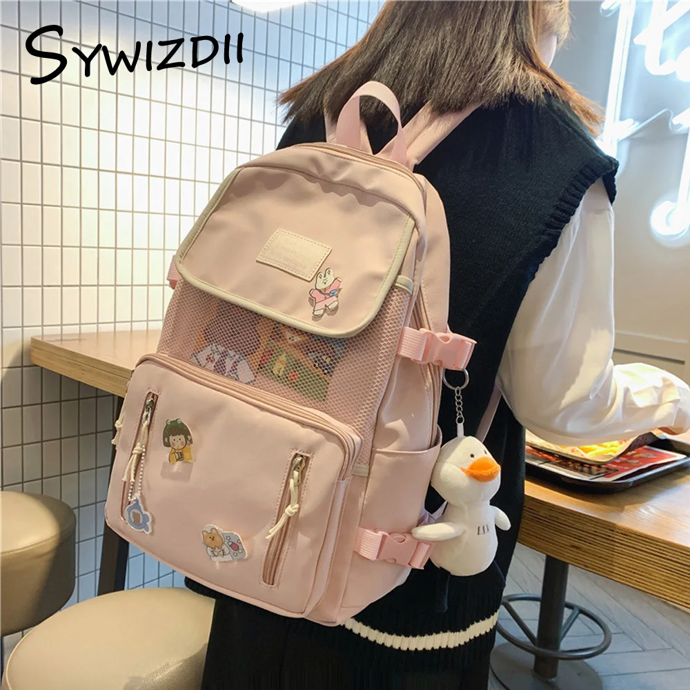 SYWIZDII-mochila coreana para mujer, morral Kawaii de gran capacidad, mochila escolar para libros, bolso de viaje para mujer