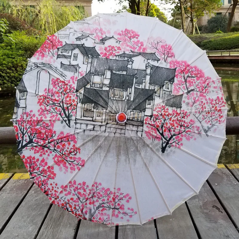 Nieuwe Zijden Doek Olie Papier Paraplu Regen Vrouwen Decor Vintage Dans Prop Perzik Bloesem Chinese Immaterieel Cultureel Parasol Paraguas