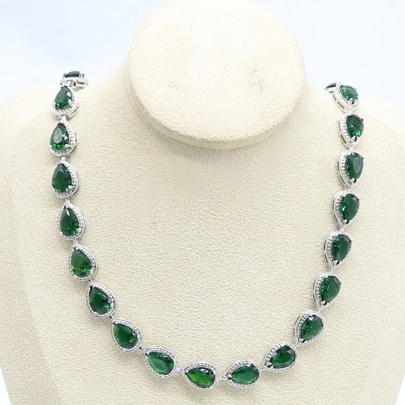 925 Sterling Silver Necklace for Women Water Drop White Zircon Bridal Jewelry Free Gift Box