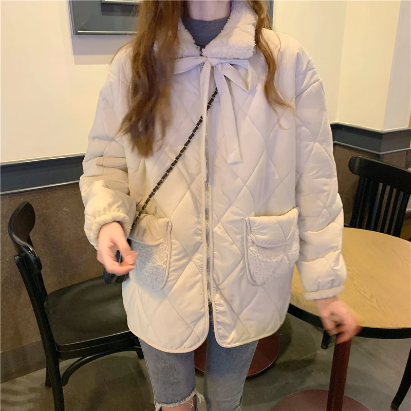 

Autumn Winter New Style Women's Neckline Tie To Keep Warm And Thick Padded Jacket Coat