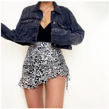 

Leopard print Print Short Mini Skirts Women Summer Ruffle High waist drawstring Skir Ladies Streetwear Slim Bottoms Saias 2022