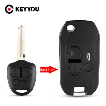 

KEYYOU 2 Buttons Car Remote Key Shell Case For Mitsubishi Outlander Pajero Lancer Evolution Grandis Folding Flip Blank Key Case