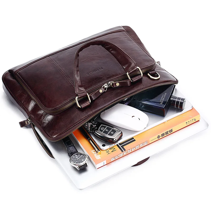 New Vintage Cow Genuine Leather Business Men's Briefcase Male Briefcase Shoulder Bag Men's Messenger Bag Tote Computer Handbag
