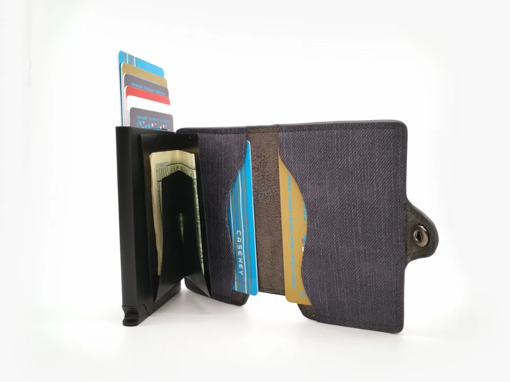 Casekey алюминиевый кошелек с задним карманом ID держатель RFID блокировка мини магический бумажник для кредитных карт автоматический всплывающий кошелек для кредитных карт