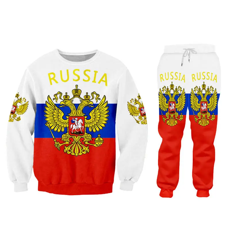 Russian pullover Set Пользовательские S-6XL мужские комплекты Россия флаг молния толстовка куртки+ брюки спортивный костюм унисекс Повседневная брендовая одежда комплект из двух предметов - Цвет: Russian pullover Set
