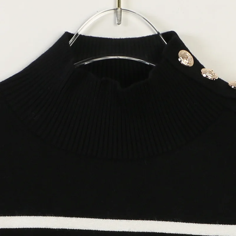 Turtleneck pullovers and sweaters casual Striped embroidery long sleeve Pullover slim knitted sweater