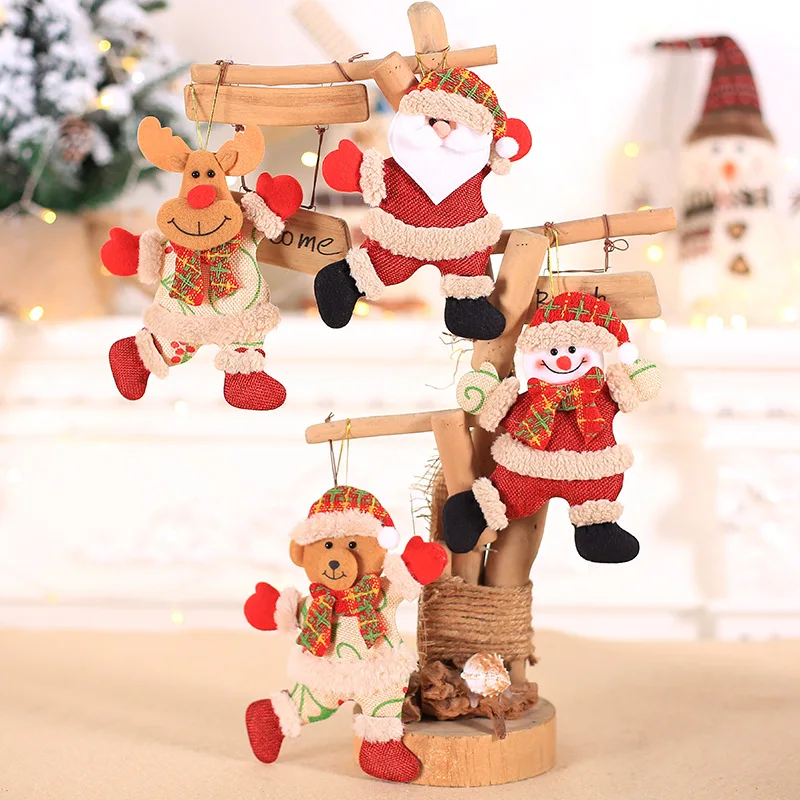 

4pcs Christmas Plush Ornament Xmas Hanging Decoration Christmas Tree Pendant Holiday Party Decor Santa Clause Snowman Reindeer