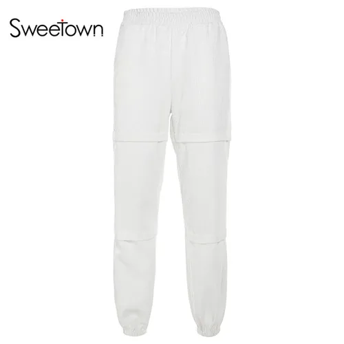 white Sweetown повседневные модные вельветовые повседневные штаны белые однотонные с карманами мешковатый брюки женские хип-хоп брюки с высокой талией осенние - Цвет: white