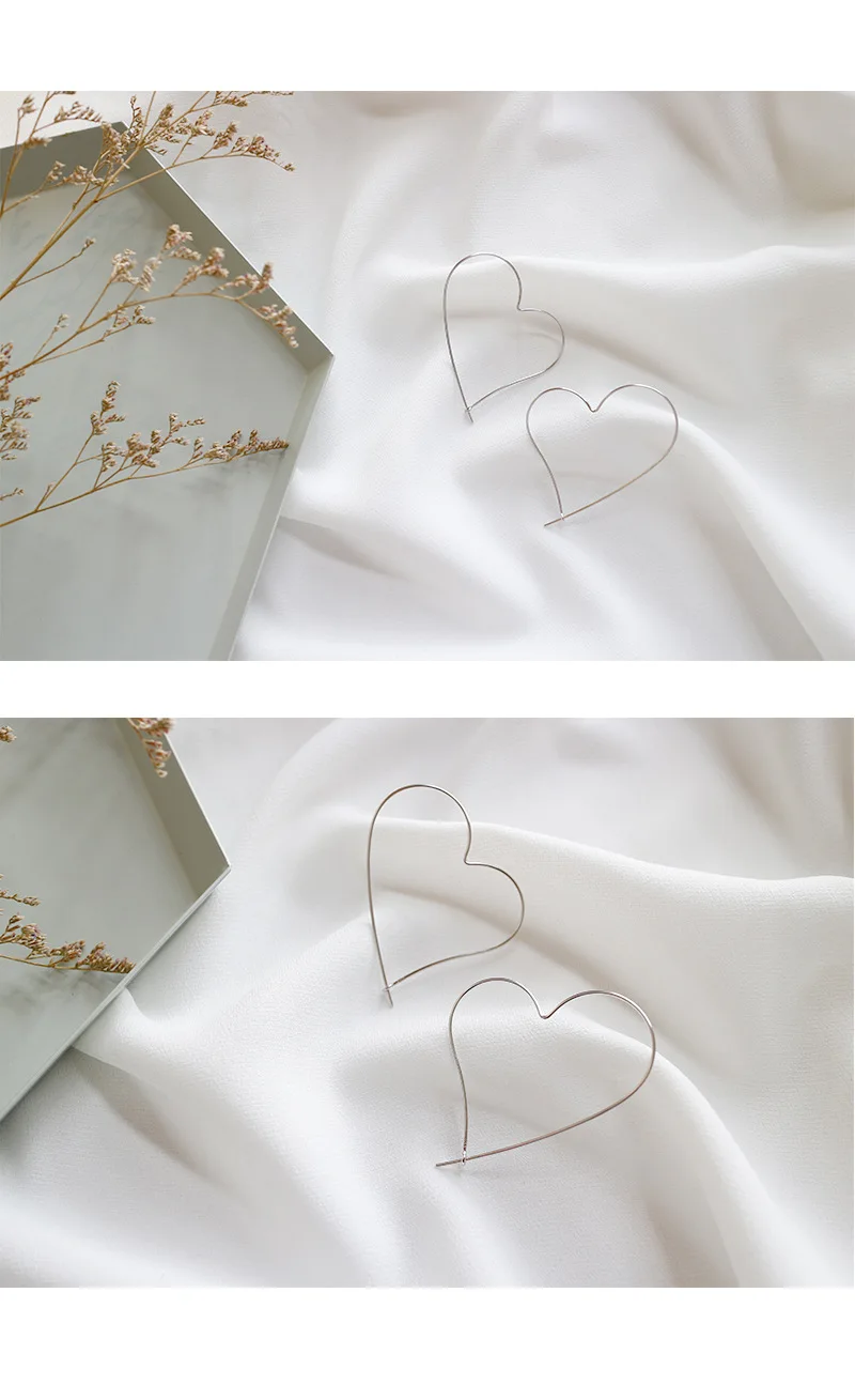 Модные серьги-Клипсы из стерлингового серебра 925 пробы для женщин, индивидуальный Простой полый большой подарок в форме сердца, хорошее ювелирное изделие для свадьбы