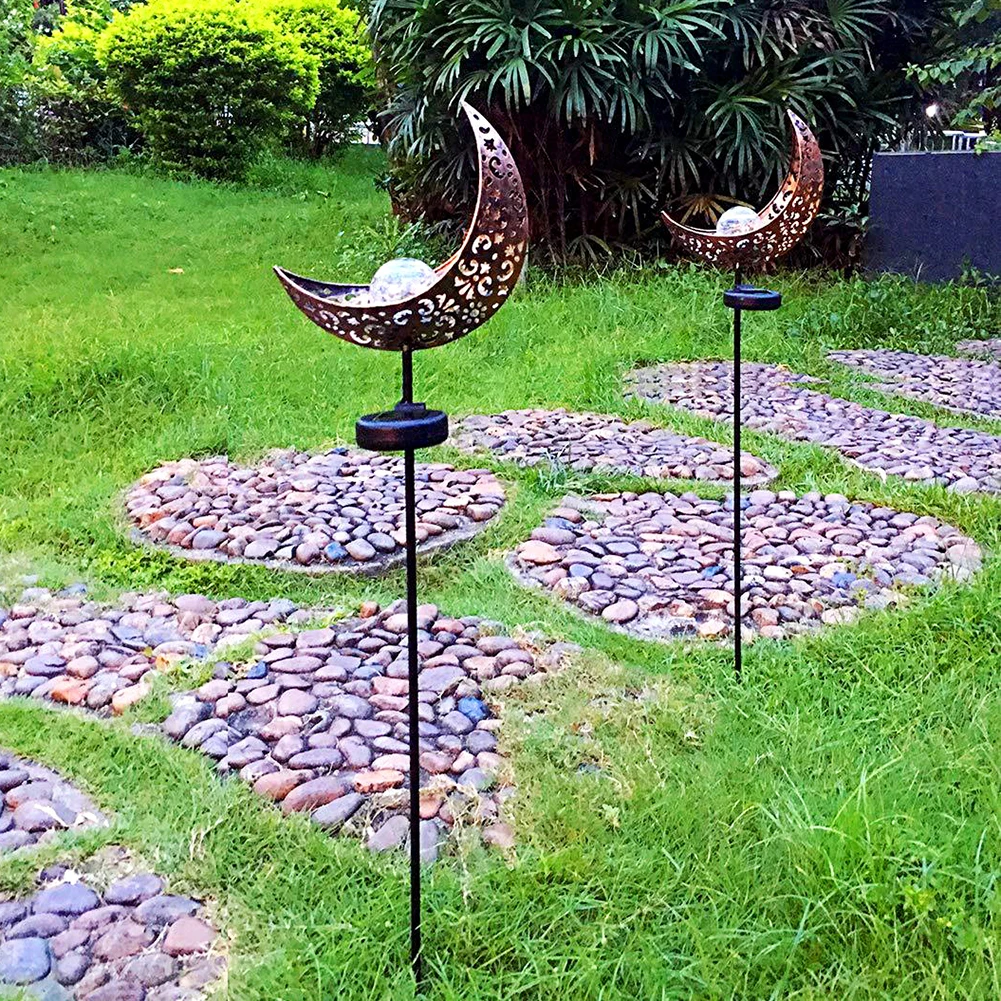 

Garden Solar Lights Pathway Outdoor Moon Stake Metal Lights 2v 80ma Waterproof Warm White Led Romantic Decoration Lawn Patio