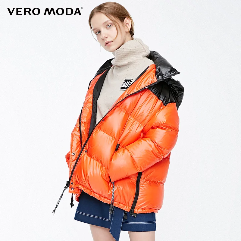 Vero Moda Женская глянцевая ткань с капюшоном белая утка вниз Куртка парка пальто | 318423520 - Цвет: Outrageous orange