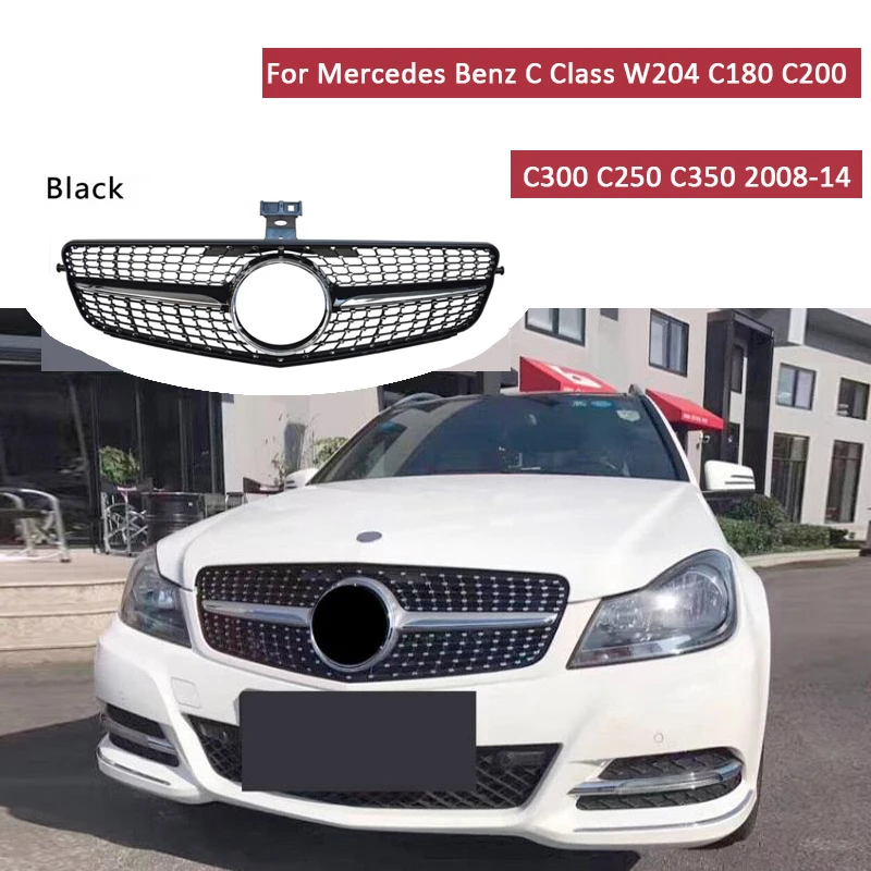 Передняя решетка в алмазном стиле для Mercedes Benz C Class W204 C180 C200 C300 C250 C350 2008-14 Авто Наружное украшение с эмблемой