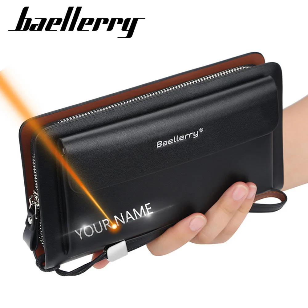 Мужской клатч на заказ с гравировкой имени вместительный бумажник двойной