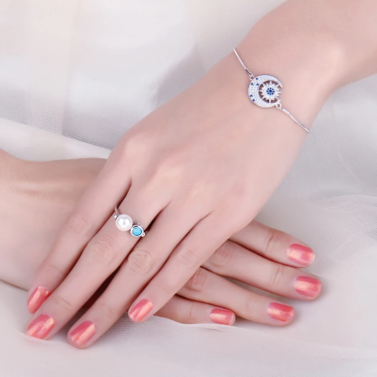 JewelryPalace книги по искусству деко Синий Nano Имитация Бирюзовый 8 мм круглый форма в виде ракушки жемчуг Регулируемый Открытое кольцо 925 пробы сереб