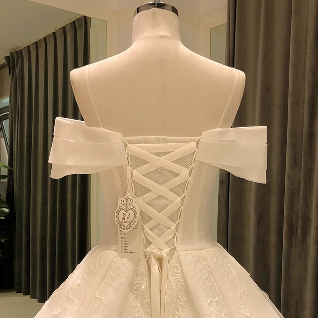 SL-8245 ball gown wedding dress 2021 elegant lace off shoulder crystal beads bridal wedding gowns for bride dresses ladies 4